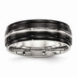 Stainless Steel Polished Black IP Ridged Edged Ring