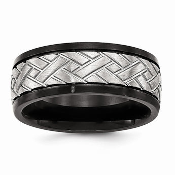 Stainless Steel Brushed Black IP Grooved Ring