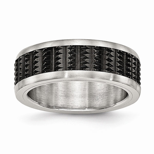 Stainless Steel Brushed/Polished Black IP Textured Ring