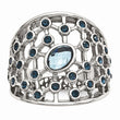 Stainless Steel Polished Blue Glass and Preciosa Crystal Ring - Birthstone Company
