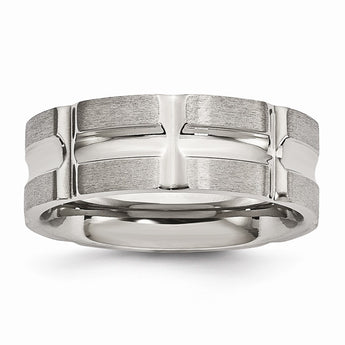 Stainless Steel Brushed and Polished Grooved Ring