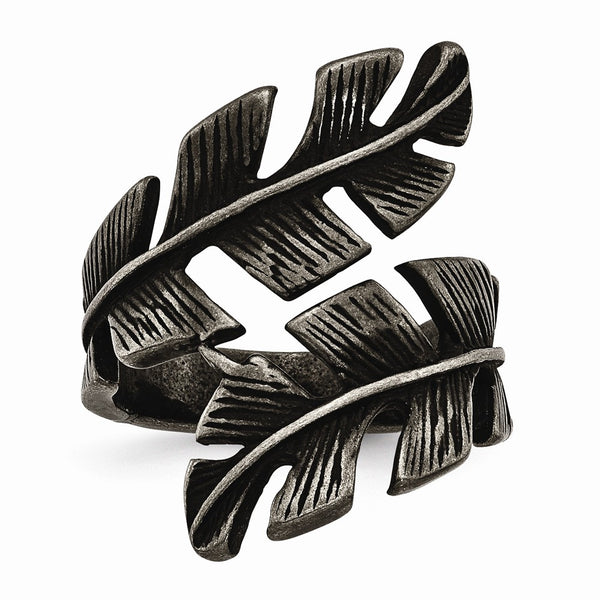 Stainless Steel Antiqued Leaf Wrap Ring