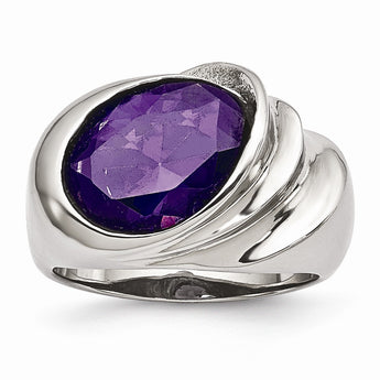 Stainless Steel Polished with Purple CZ Ring