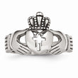 Stainless Steel Polished Antiqued Claddagh with Cross Ring