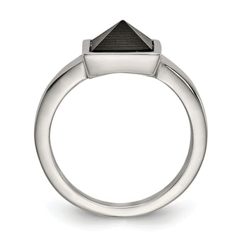 Stainless Steel Polished with Solid Black Carbon Fiber Geometric Ring