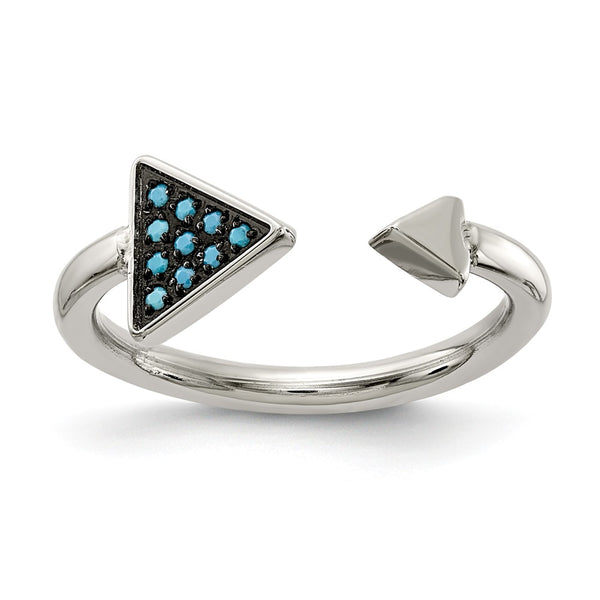 Stainless Steel Polished with Reconstructed Turquoise Triangle Ring