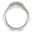 Stainless Steel Antiqued and Polished w/Red Enamel Cross/Shield Ring