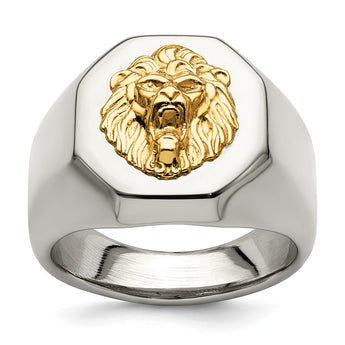 Stainless Steel w/14k Accent Polished Lion Head Ring