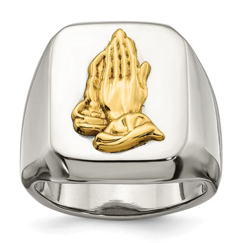 Stainless Steel w/14k Accent Polished Praying Hands Ring