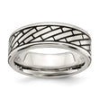 Stainless Steel Antiqued and Polished Brick Pattern 7.5mm Band