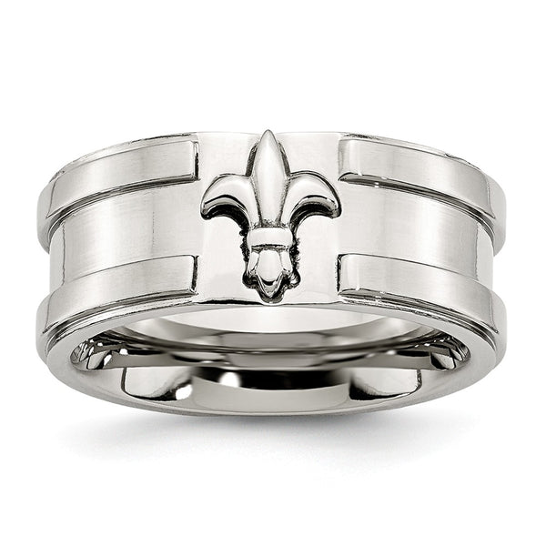 Stainless Steel Fleur de lis 10mm Brushed & Polished Band