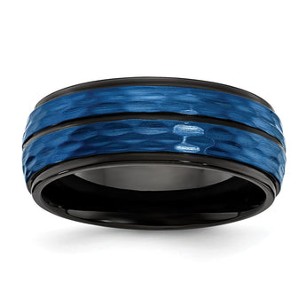 Stainless Steel Brushed and Polished Black/Blue IP-plated 8.00mm Band