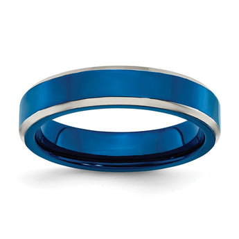Stainless Steel Polished Blue IP-plated 5.00mm Band