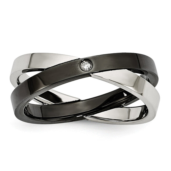 Stainless Steel Black IP-plated with CZ Ring - Birthstone Company