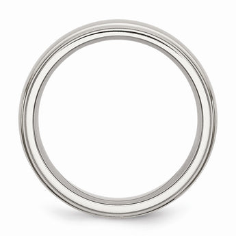 Stainless Steel Ridged Edge 7mm Brushed and Polished Band