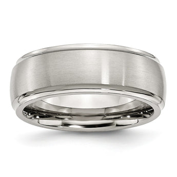 Stainless Steel Ridged Edge 8mm Brushed and Polished Band