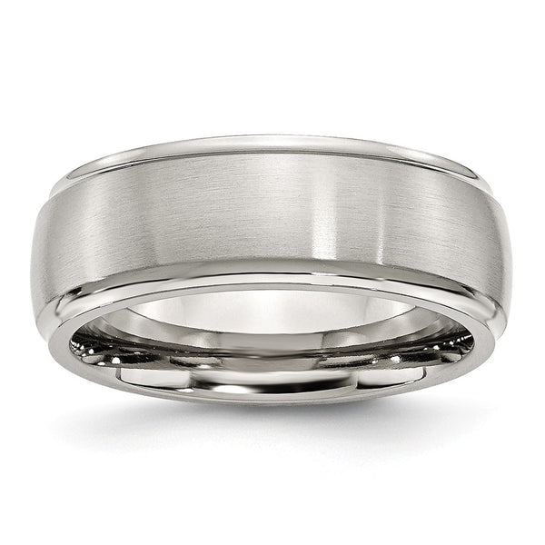 Stainless Steel Ridged Edge 8mm Brushed and Polished Band