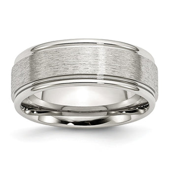 Stainless Steel Grooved Edge 8mm Brushed and Polished Band