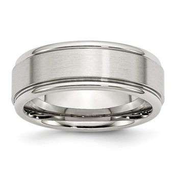 Stainless Steel Ridged Edge 8mm Brushed and Polished Band