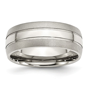 Stainless Steel Grooved 8mm Brushed and Polished Band