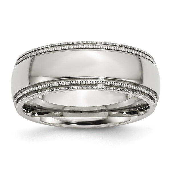 Stainless Steel Grooved and Beaded 8mm Polished Band