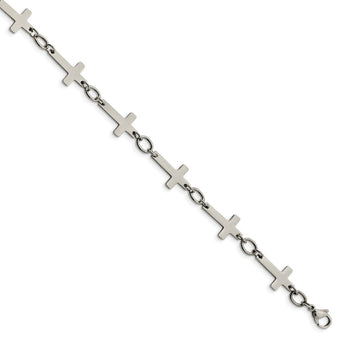 Stainless Steel Polished Sideways Cross Anklet