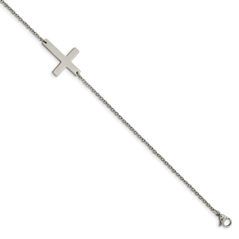 Stainless Steel Polished Sideways Cross Anklet