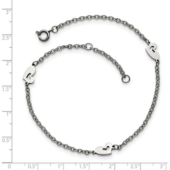 Stainless Steel Polished Hearts with 1in extension Anklet