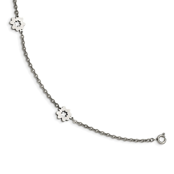 Stainless Steel Polished Flowers with 1in extension Anklet