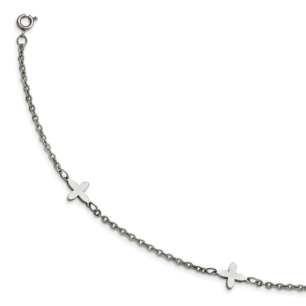 Stainless Steel Polished Cross Charms with 1in extension Anklet