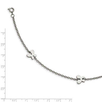 Stainless Steel Polished Butterfly Charms with 1in extension Anklet