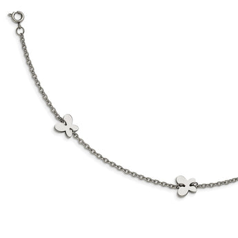 Stainless Steel Polished Butterfly Charms with 1in extension Anklet