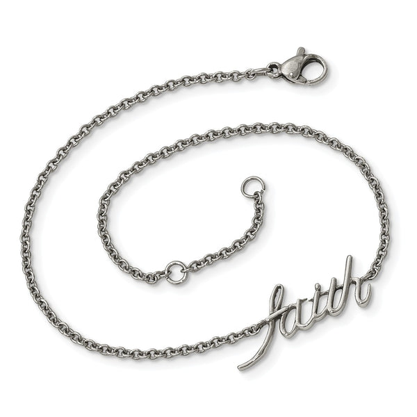 Stainless Steel Polished FAITH with 1in ext. Anklet