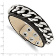 Stainless Steel Black Leather w/Chain 8.5in Bracelet
