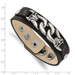 Stainless Steel Black Leather w/Antiqued Chain 8.5in Bracelet