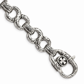 Stainless Steel Polished & Antiqued 8.5in Bracelet