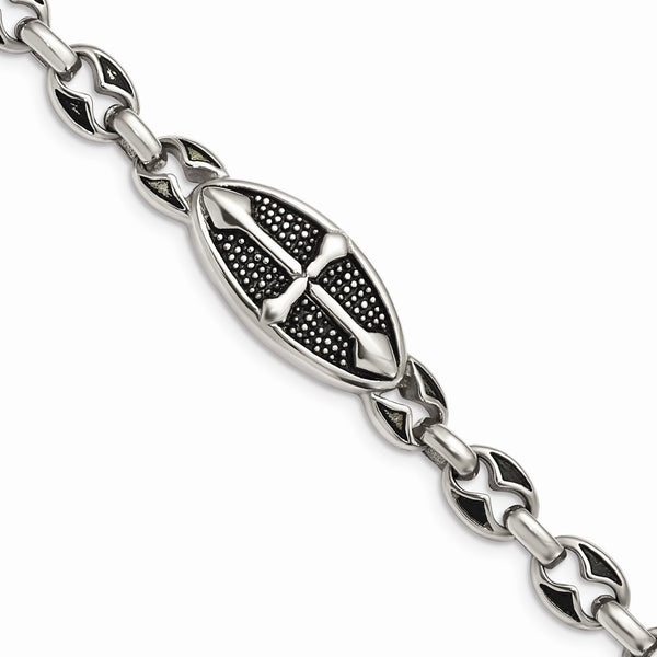 Stainless Steel Antiqued Links 9in Toggle Bracelet