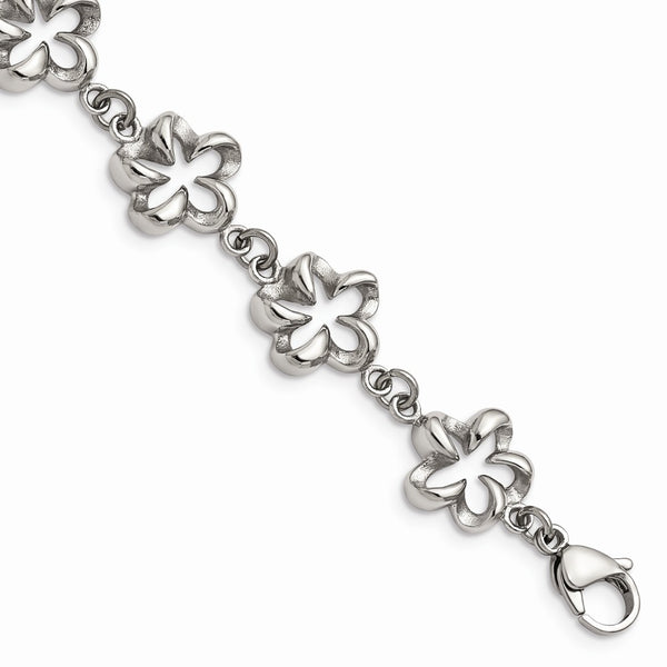 Stainless Steel Polished Cut-out Flowers 7.5in Bracelet