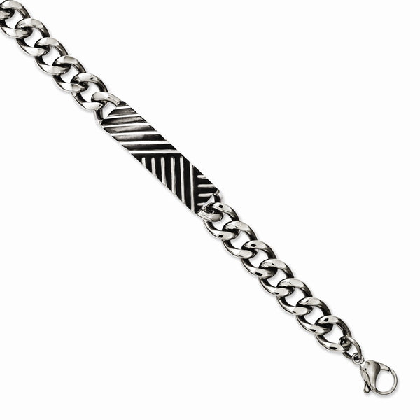 Stainless Steel Black Enamel 8.5in Bracelet