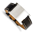 Stainless Steel Black Leather Adjustable Buckle Bracelet