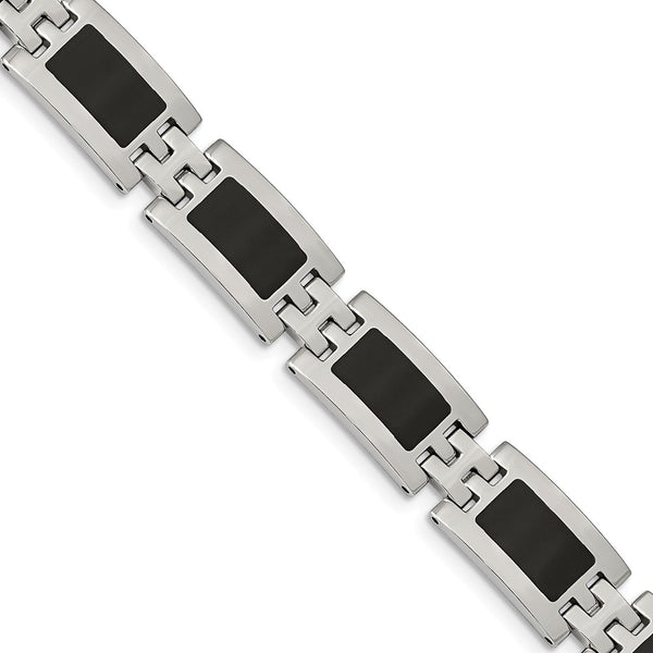 Stainless Steel Black Enamel 9in Bracelet
