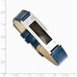 Stainless Steel Textured Blue Leather w/Carbon Fiber Inlay Buckle Bracelet