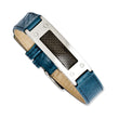 Stainless Steel Textured Blue Leather w/Carbon Fiber Inlay Buckle Bracelet