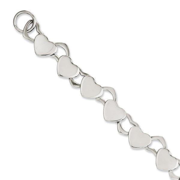 Stainless Steel Polished Hearts 8.5in Toggle Bracelet