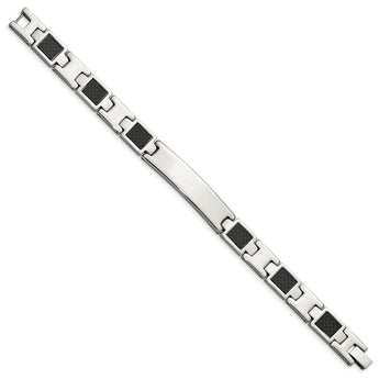 Stainless Steel Polished Black Carbon Fiber Inlay 8.5in Bracelet