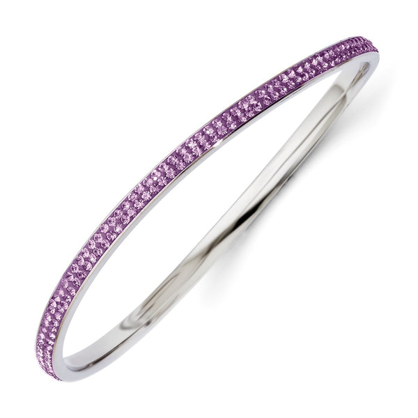 Stainless Steel Polished Light Purple Crystal Wavy Bangle