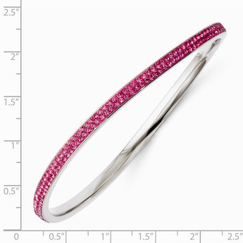 Stainless Steel Polished Pink Crystal Wavy Bangle