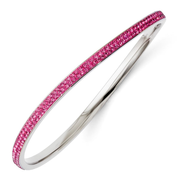 Stainless Steel Polished Pink Crystal Wavy Bangle