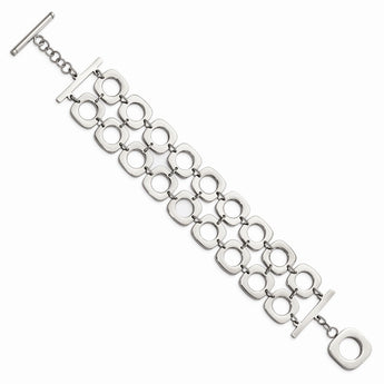 Stainless Steel Double Row Square Polished Toggle Bracelet