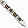 Stainless Steel Orange and Black Rubber Polished Bracelet